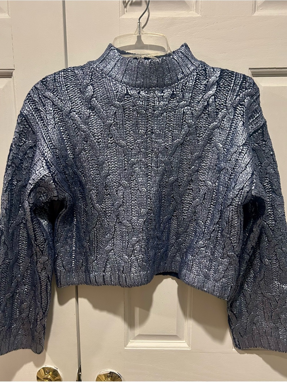 Zara Chunky Cable Mock-Neck Sweater - Blue